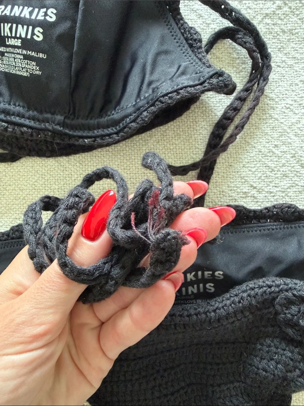 Frankie's Bikinis Makenzie Black Crochet Tie-Side Triangle Bikini Set